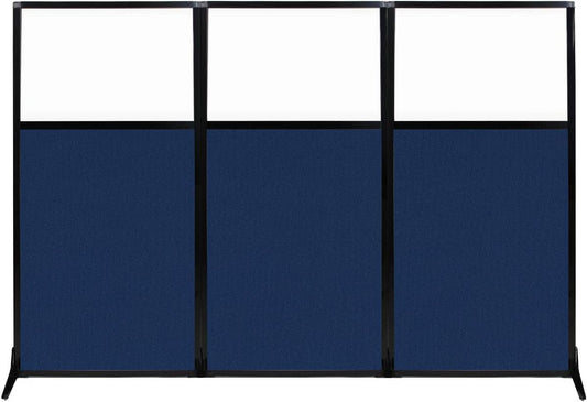 Versare Workstation Partition | Portable Wall Divider | Modern Office Cubicle | Free Standing Privacy Screen | Flexible Work Space | 99" x 70" W/Window, Navy Blue Fabric Panels