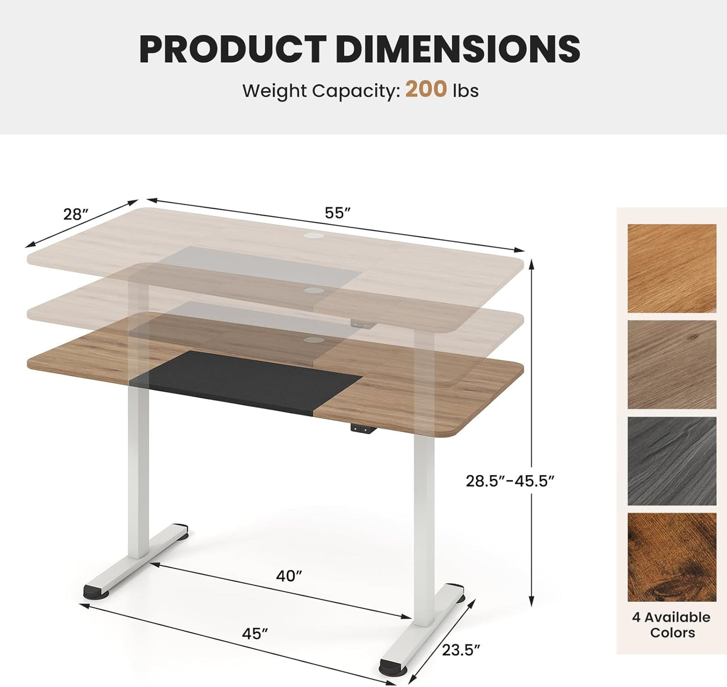 GOFLAME Height Adjustable Electric Standing Desk, 55 x 28 Inch Sit Stand Up Electric Desk with Headphone Hook, Ergonomic Standing Workstation, Electric Standing Desk with Metal Frame, Natural