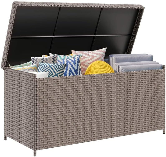 YITAHOME 260 Gallon Wicker Deck Box, XXL All-Weather Outdoor Storage Box, Extra Large Rattan Storage Bin for Patio Furniture, Outdoor Cushions, Pool Storage and Garden Tools (Brown)