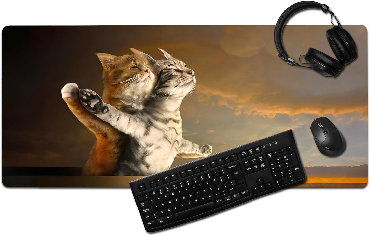 Titanic Funny Cat Mouse Pad with Sunset Scene - Large Non-Slip Desk Mat for Office, PC & Laptop - 35.5"x15.7" x 3mm
