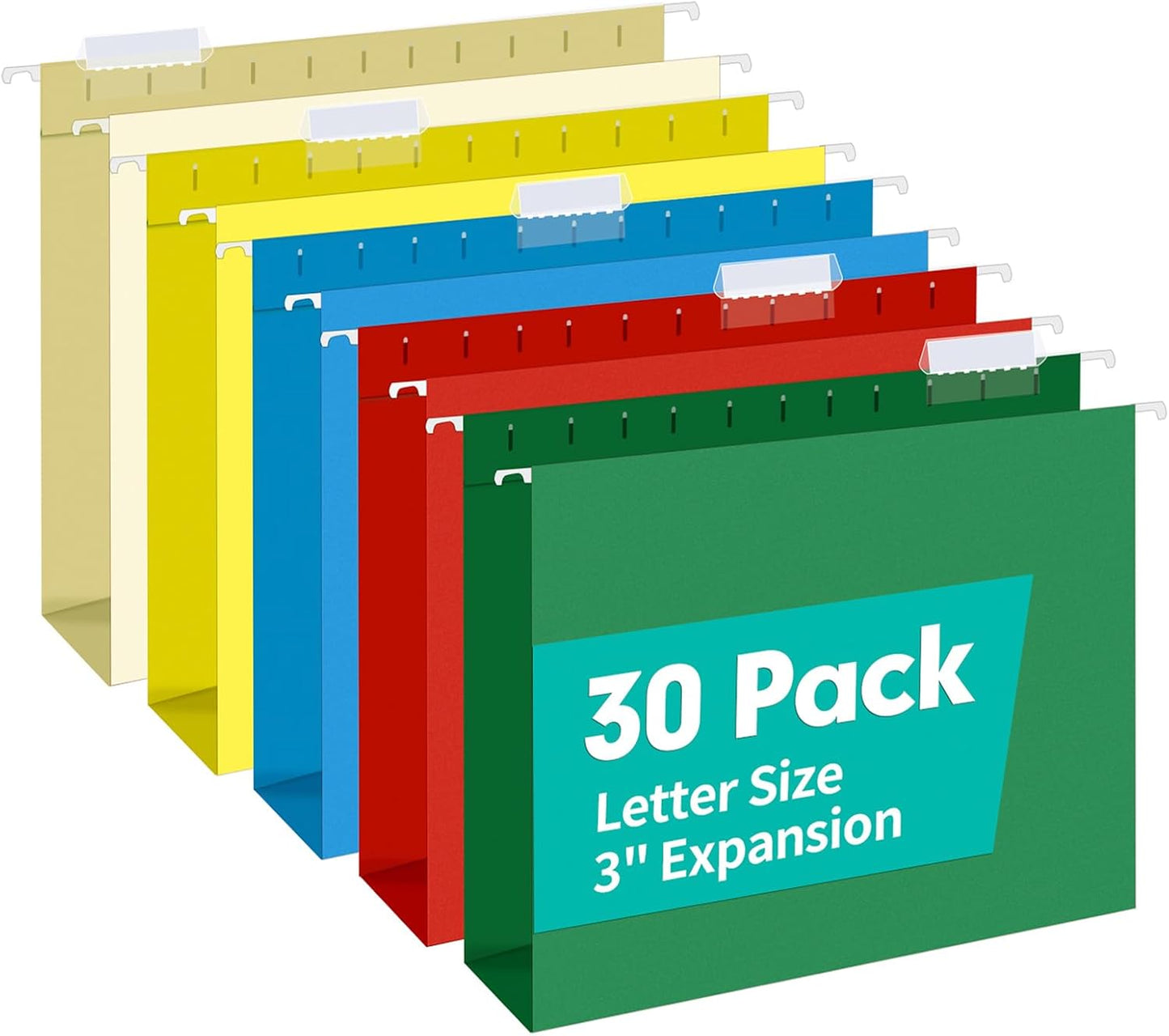 HERKKA Extra Capacity Hanging File Folders, 30 Pack Reinforced Letter Size Hanging Folders with Heavy Duty 3 Inch Expansion, Designed for Bulky Files, Medical Charts, Adjustable Tabs, Assorted Colors