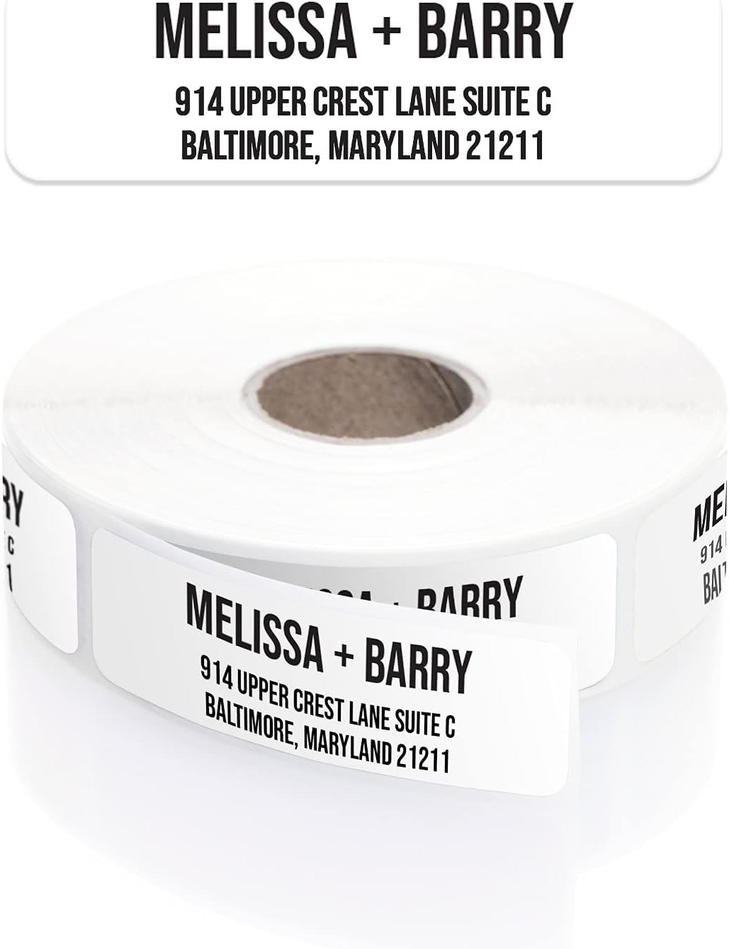 White Bold Rolled Address Labels/Roll of 500 Personalized Address Labels/Designer Return Address Stickers in Elegant Plastic Dispenser