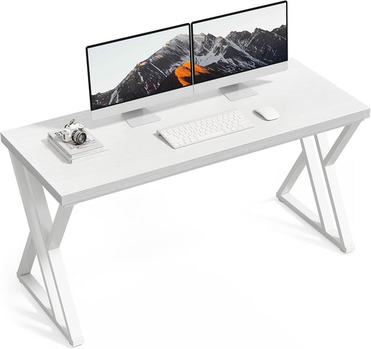 LITTLE TREE 55 Inch Large Simple Industrial Computer Desk Study Writing Table Home Office Workstation,White