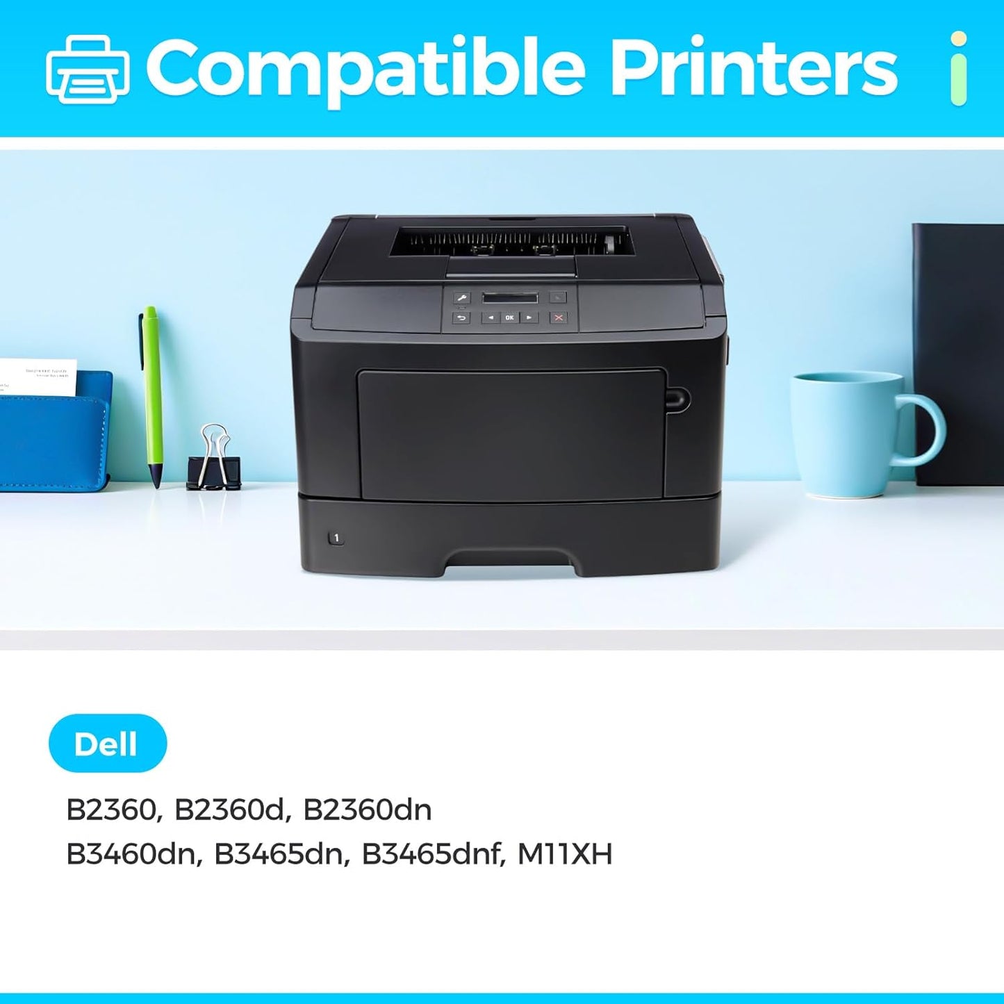 B2360 M11XH Toner Cartridge Black （High Yield with chip 1-Pack） Replacement for Dell B2360 M11XH Toner Compatible with Dell B2360 B2360d B2360dn B3460dn B3465dn B3465dnf Laser Printer Ink All-in-One