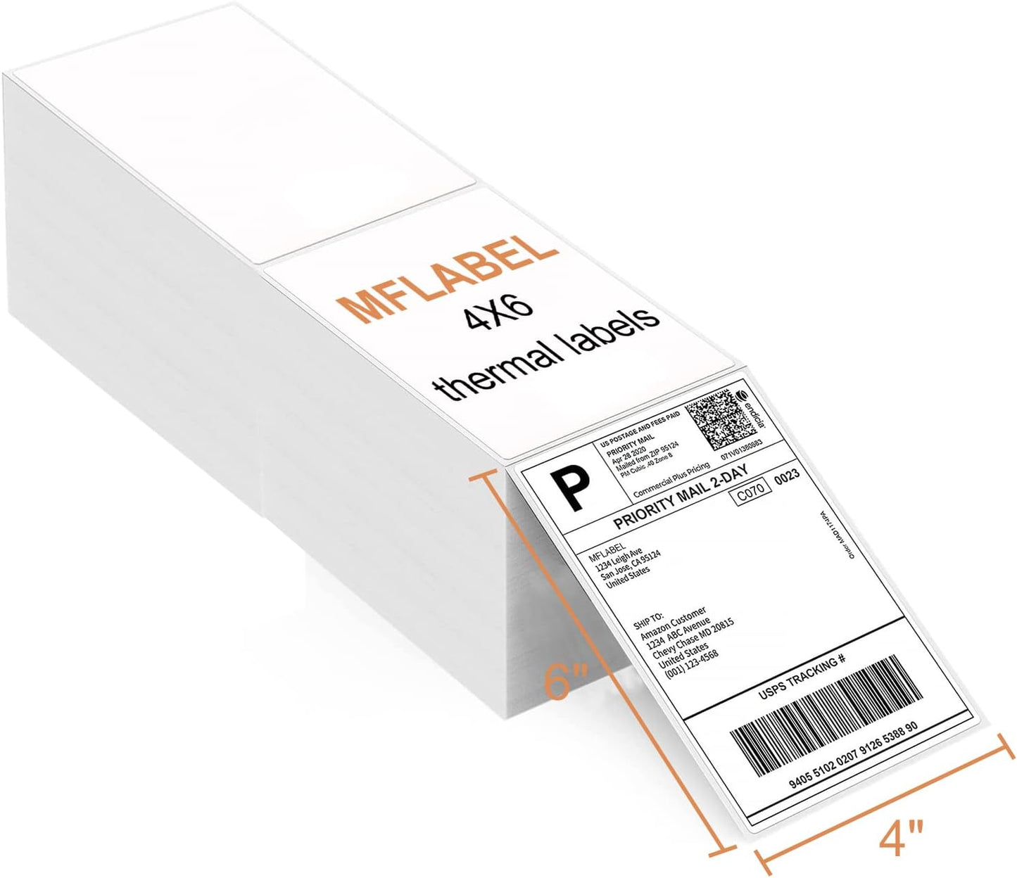 MFLABEL® 8 Stacks Fanfold 4" x 6" Direct Thermal Labels White Perforated Shipping Label (2,000 Labels per Stack) (8 Stacks)