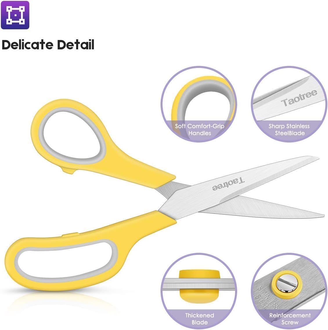 Scissors Bulk Set of 6-Pack, Taotree 8" Scissors All Purpose Comfort Grip Sharp Shears for Office School Supplies, High/Middle School Student Teacher Home Art Craft Sewing Fabric, Scrapbook Supplies
