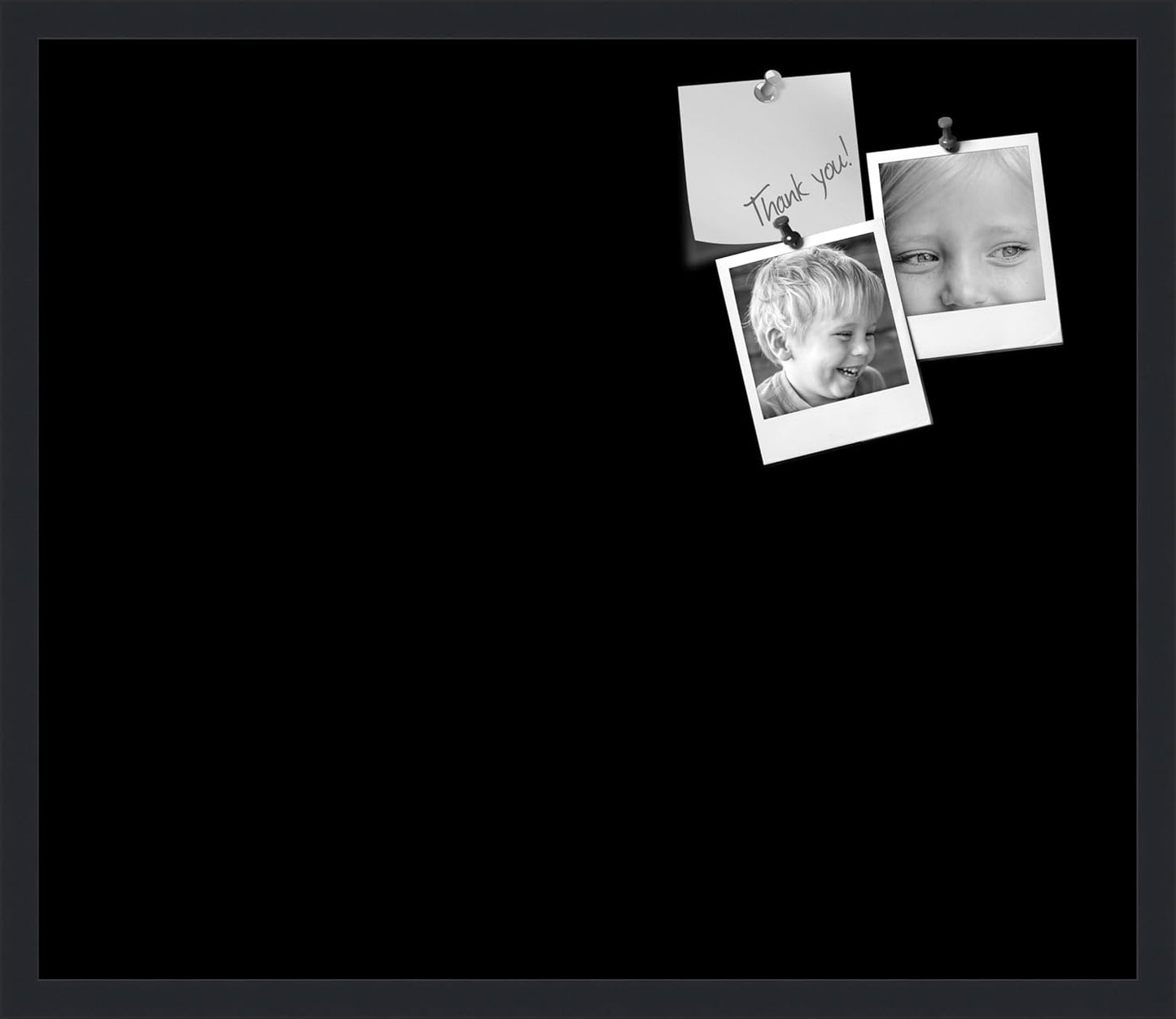 PinPix 28x24 Inch Cork Bulletin Board. This Decorative Framed Pin Board Comes with Solid Black Design and a Satin Black Frame. Ideal for Home Office Decor or Message Board (PinPix-622)