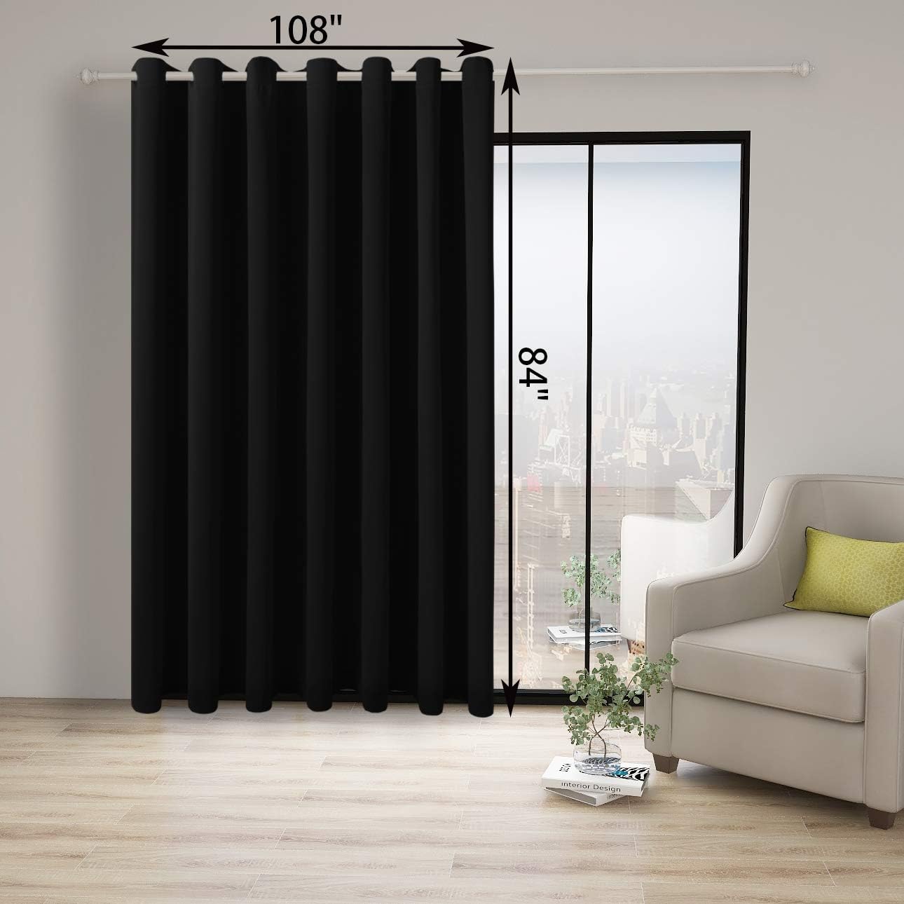 BONZER Room Divider Curtain Grommet Thermal Insulated Wide Blackout Curtains for Bedroom Living Room, 84L x 108W Inch (7L x 9W ft), 1 Panel, Black