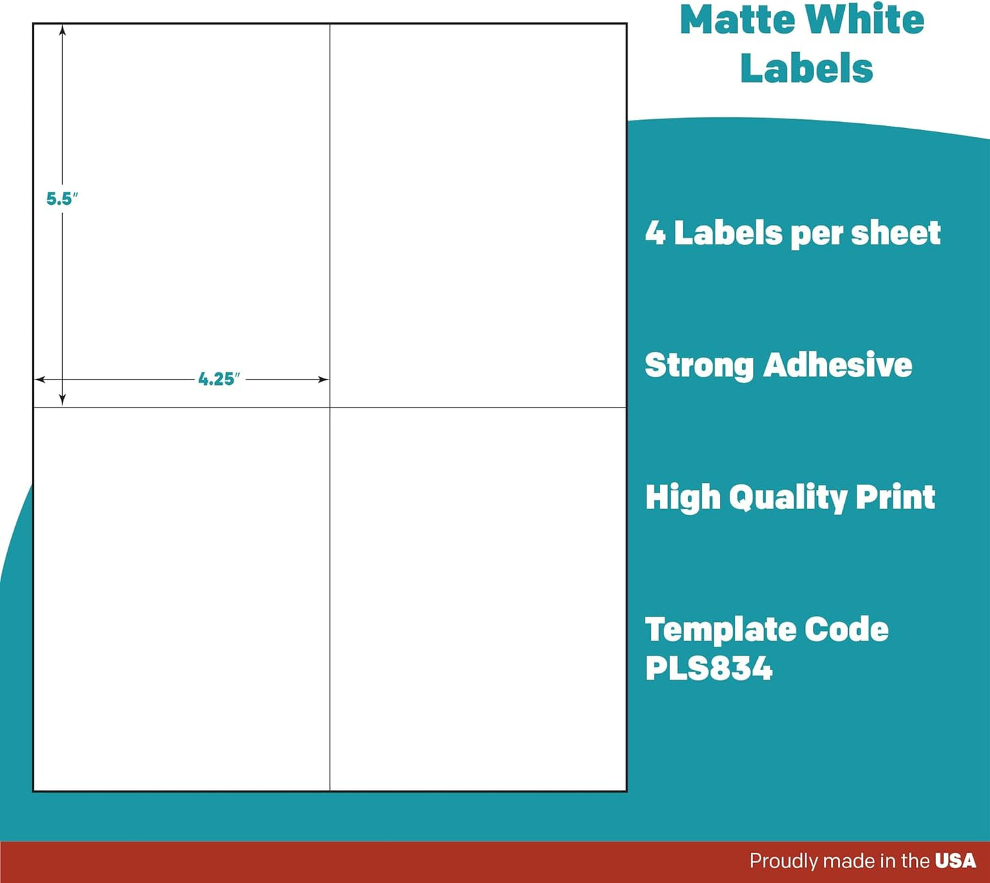 Premium Label Supply White Sticker Shipping Labels – 4.25" x 5.5" – Laser/Inkjet Compatible – (4 per Sheet), 1000 Sheets – 4000 Total Adhesive Labels