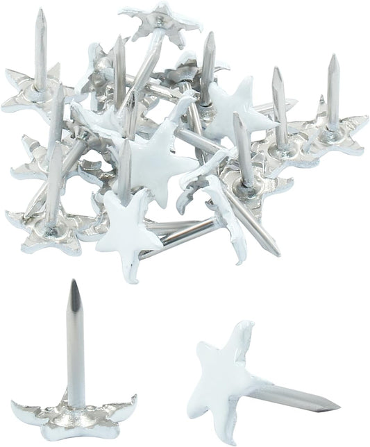 Piutouyar 150 Pcs Star Push Pins, White Upholstery Tacks Star Shaped Decorative Thumb Tacks Metal Upholstery Pins for Upholstered Furniture Cork Board DIY Projects or Home Decor 11 x 13mm