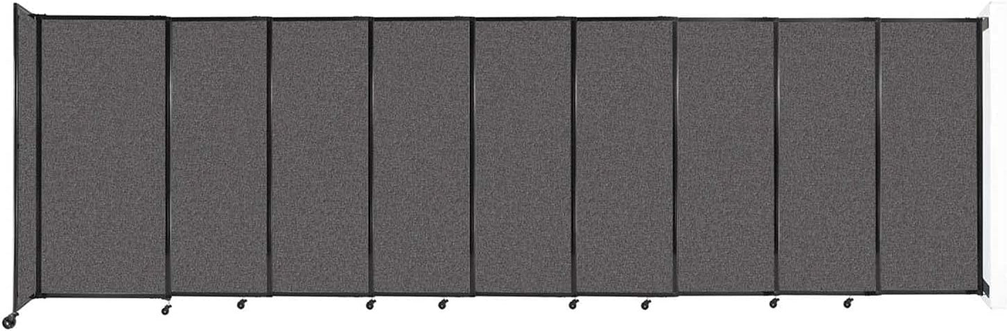 Wall-Mounted Sliding StraightWall Room Divider | Adjustable Widths | Locking Wheels | Room Separator | Up to 19'9" Wide x 6' Tall Charcoal Gray Fabric Panels