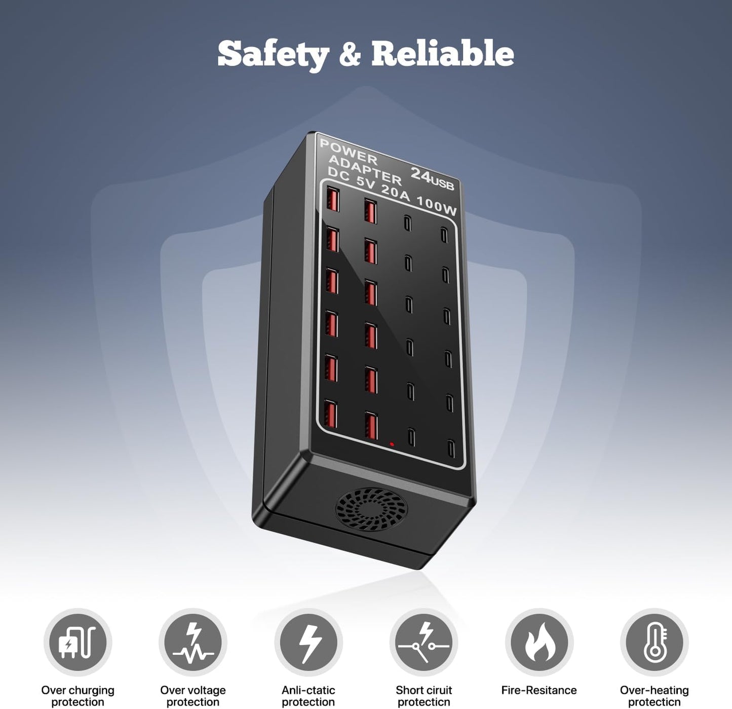 USB C Charging Station, USB Charger Station Block, 24-Port 100W (20A) Charging Block, Charging Station for Multiple Devices USB Wall Charger Power Hub,Compatible Samsung S24/iPhone/Google