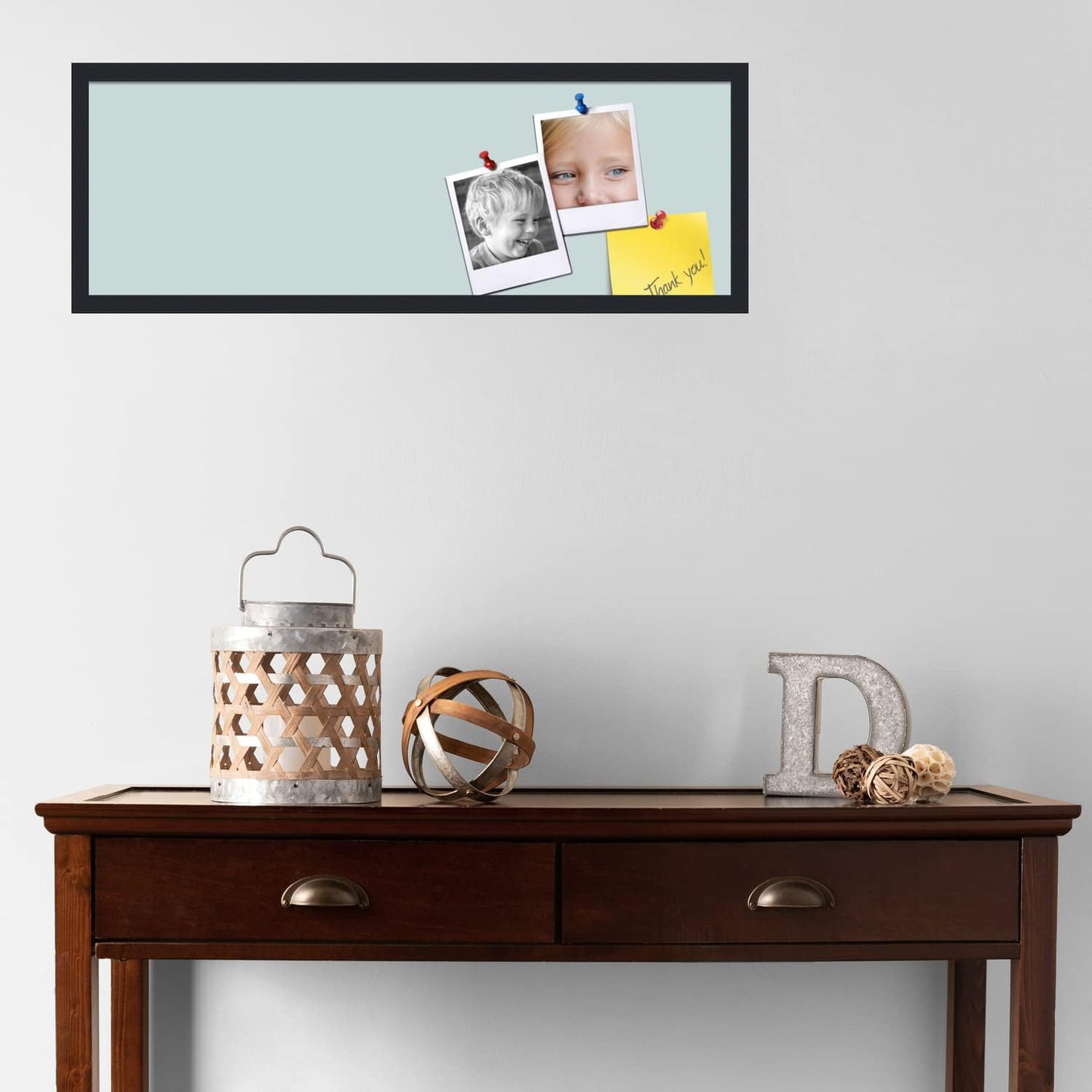PinPix 36x12 Inch Cork Bulletin Board. This Decorative Framed Pin Board Comes with Soft Blue Design and a Satin Black Frame. Ideal for Home Office Decor or Message Board (PinPix-1814)