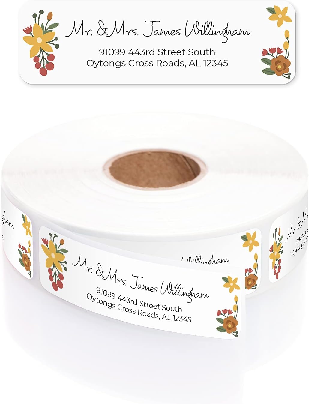 Retro Floral Rolled Address Labels/Roll of 500 Personalized Return Address Labels/Designer Return Address Stickers in Elegant Plastic Dispenser