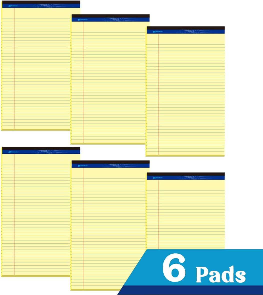 Legal Pad 8.5"x14" Note Pad,Wide Ruled Writing Pad,Canary Paper,6 Pack,50 Sheets Per Pad,Micro perforated Notepad,Made in the USA