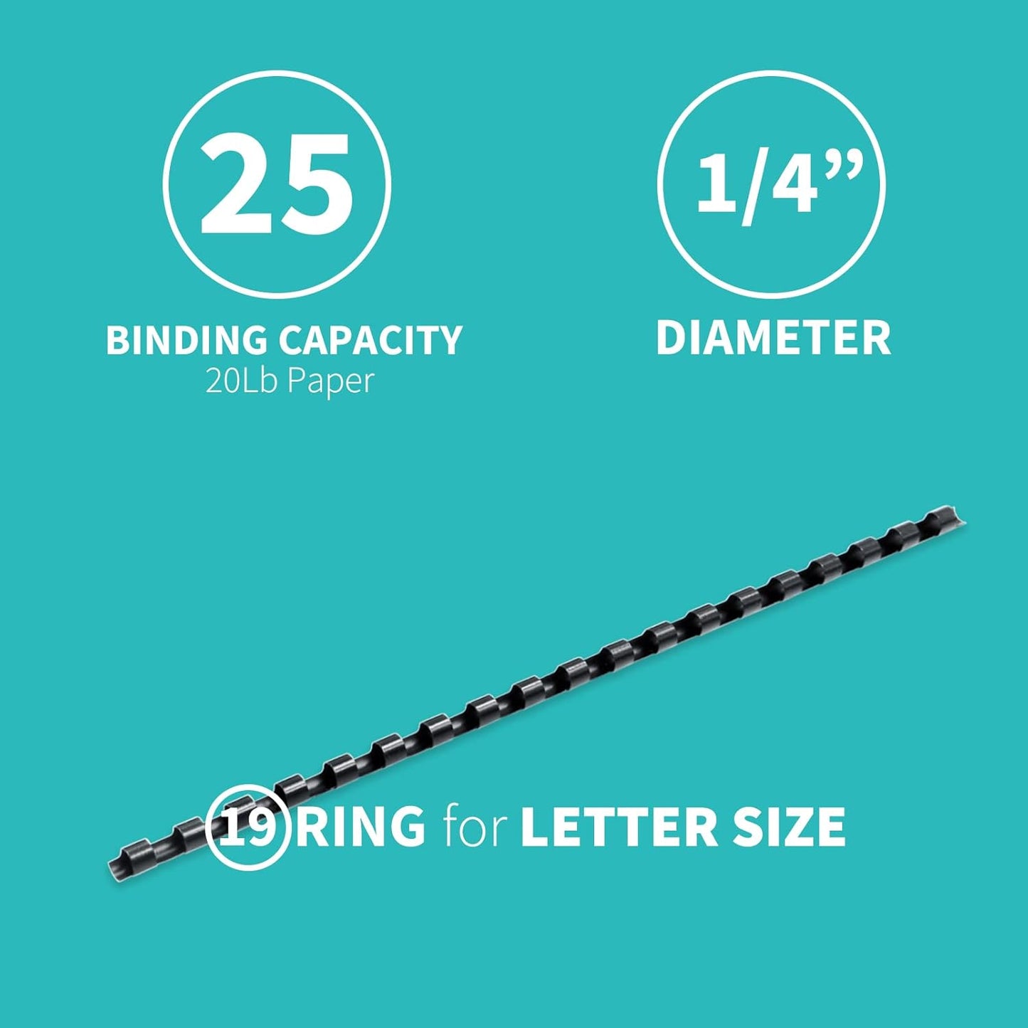 Binditek 200 Pack Plastic Binding Comb Spines, 1/4 Inch Diameter, 25 Sheet Capacity, for Letter Size, Black, for Students and Coworkers