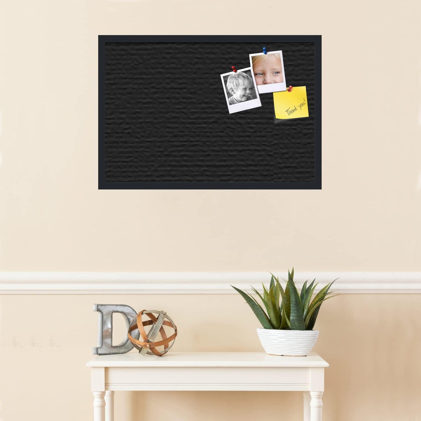 PinPix pin Cork Bulletin Board Made from Canvas, Classic Black Pattern 30 x 20 Inches (Completed Size) and Framed in Satin Black (PinPix-622)