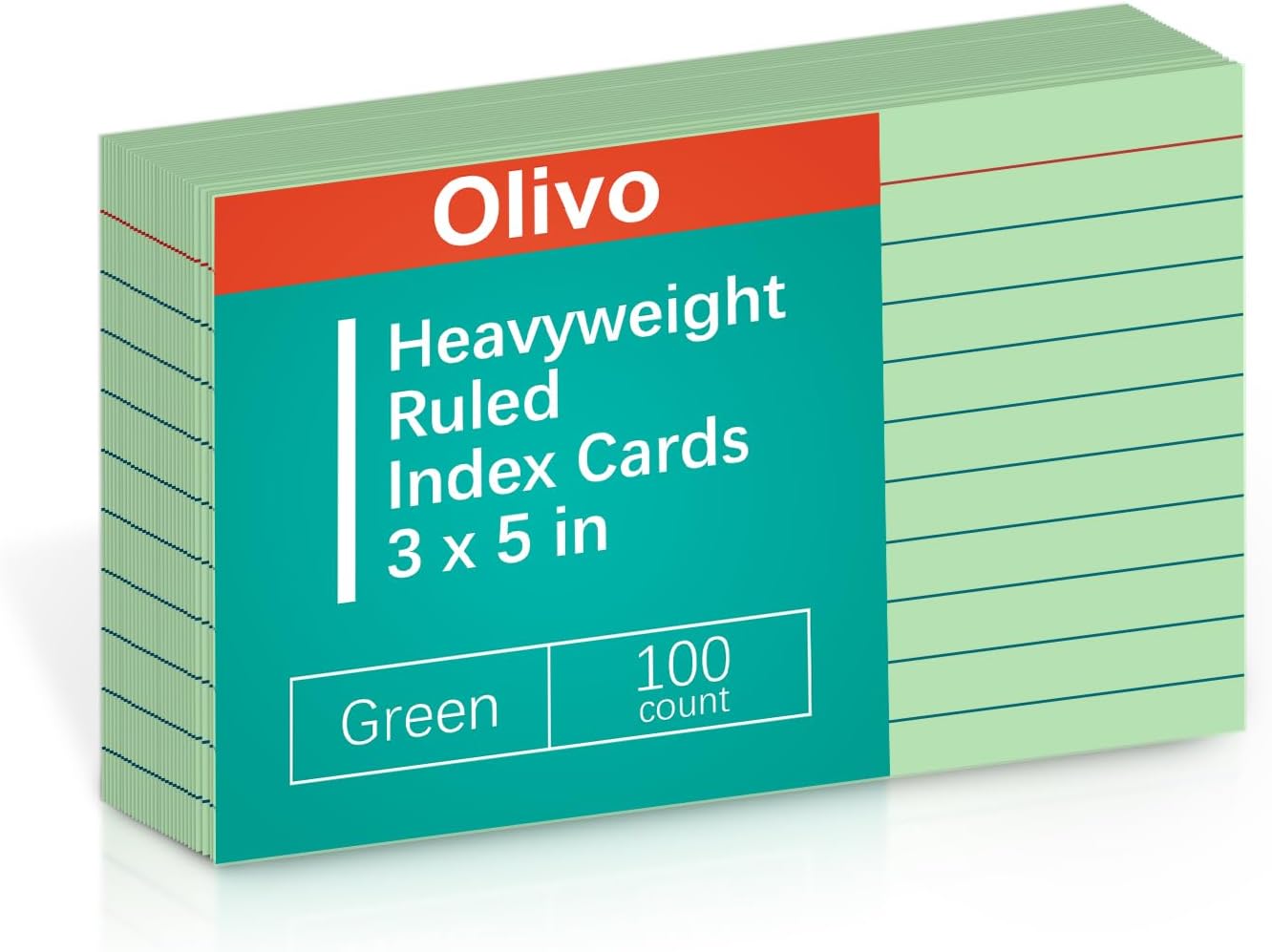 Green Lined Index Cards 3x5 Ruled Note Cards 100 Count, 180 gsm Heavy Weight