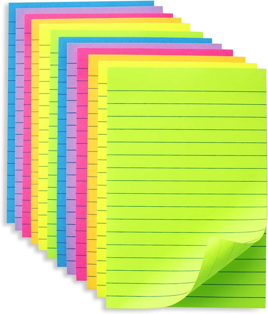 (36 Pack) Lined Sticky Notes 4x6 in Ruled Stickies Super Sticking Power Memo Pads Bright Colors