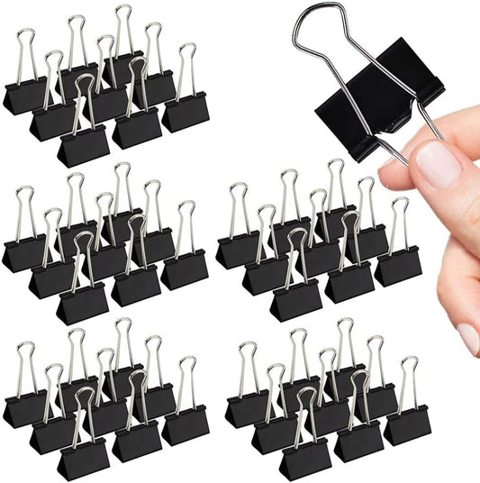 Medium Binder Clips, 144 Pack, 1-1/4 Inch, Black, Standard 32mm, Capacity 0.6 Inch, Metal Paper Clips, Office Clips, Fold Clamp, Office and School Supplies