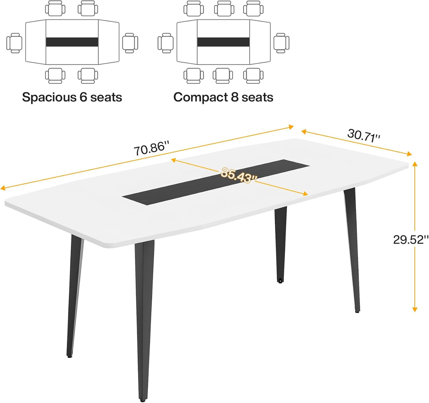 Tribesigns 6FT Conference Table, 70.86L x 35.43W x 29.52H Inches Boat Shaped Meeting Table, Modern Seminar Table for Office Meeting Conference Room (6ft, White & Black)