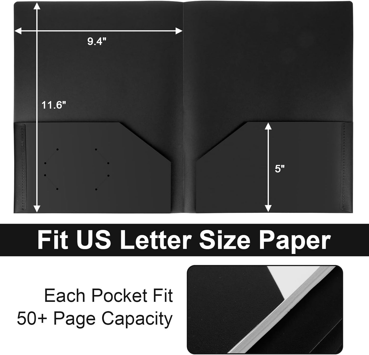 60-Pack Plastic Folders with Pockets,2-Pocket Poly Folders Holds 8-1/2" x 11" Paper for School/Office/Home, Black