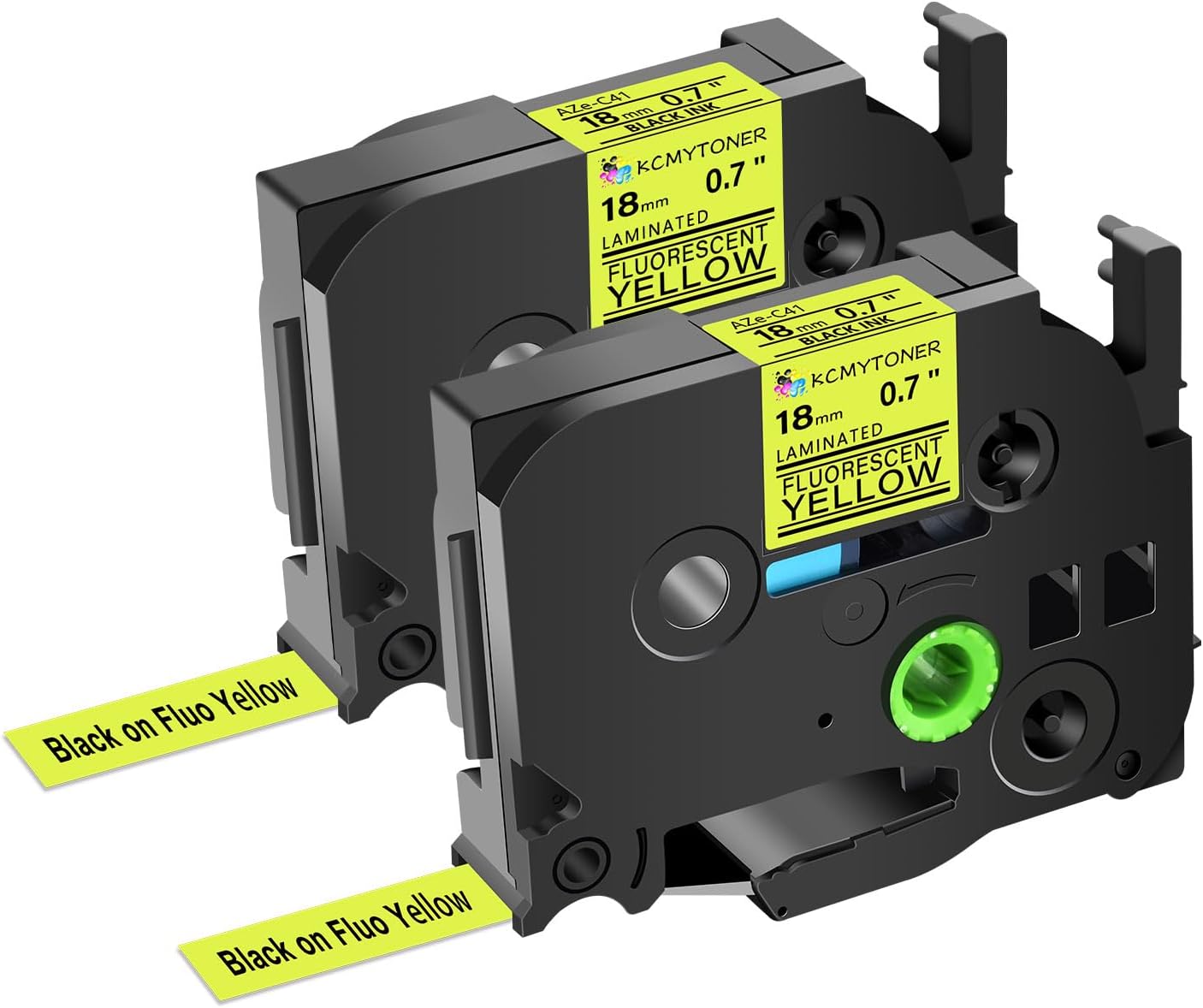 2 Pack Compatible for Ptouch TZe-C41 TZ-C41 TZe TZ Label Tape 18mm 0.7'' Laminated Black on Fluo Yellow Label Maker Tape for PT-D600 PT-D610BT PT-D600VP PT-P710BT PT-P750W