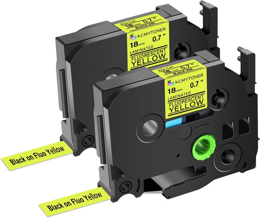 2 Pack Compatible for Ptouch TZe-C41 TZ-C41 TZe TZ Label Tape 18mm 0.7'' Laminated Black on Fluo Yellow Label Maker Tape for PT-D600 PT-D610BT PT-D600VP PT-P710BT PT-P750W