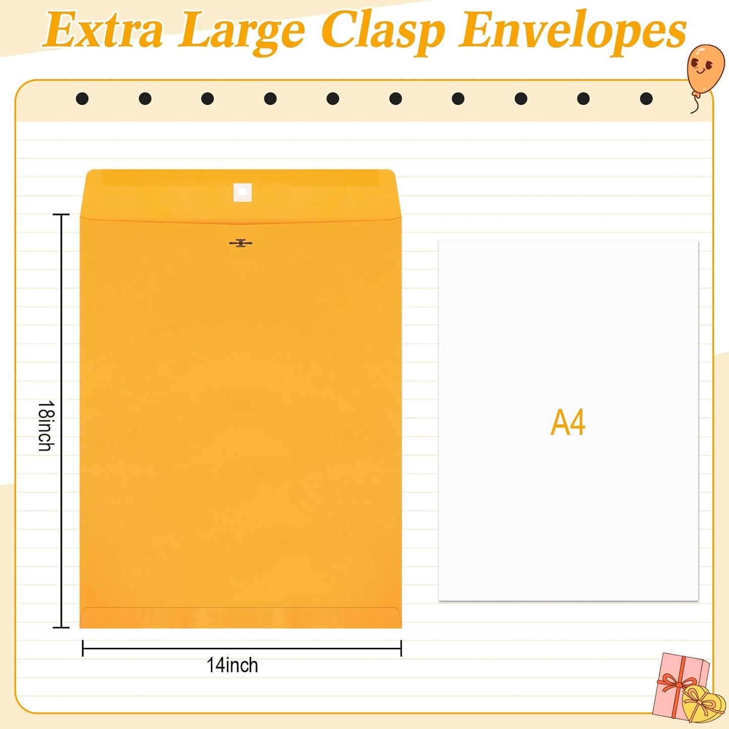 40 Pcs Extra Large Mailing Clasp Envelopes 14 x 18 Inch Jumbo Kraft Catalog Manila Envelope with Clasp Closure for Oversized Big Document Office Home Business School Storing Mailing (Brown)