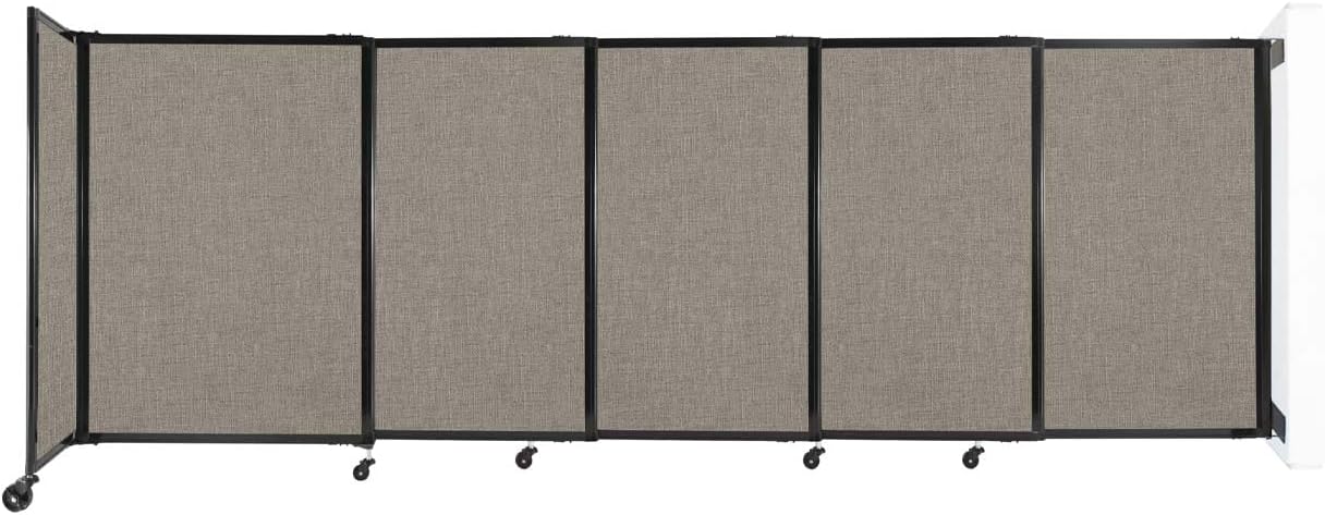 Wall-Mounted Sliding StraightWall Room Divider | Adjustable Widths | Locking Wheels | Room Separator | Up to 11'3" Wide x 4' Tall Warm Pebble Fabric Panels
