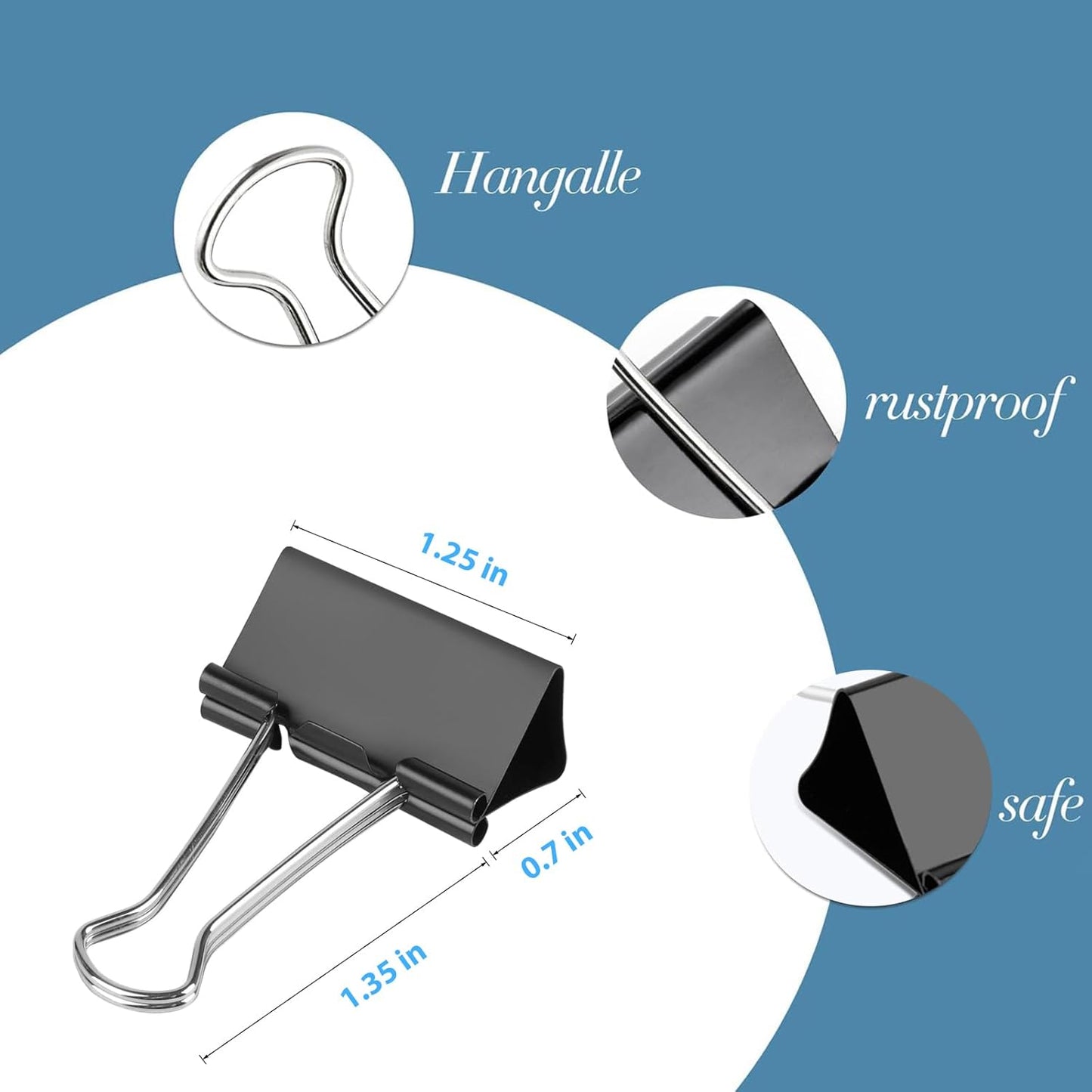 Ufmarine Medium Binder Clips 1.25 Inch Length, (120 Pcs) Black Medium Paper Clips for Office