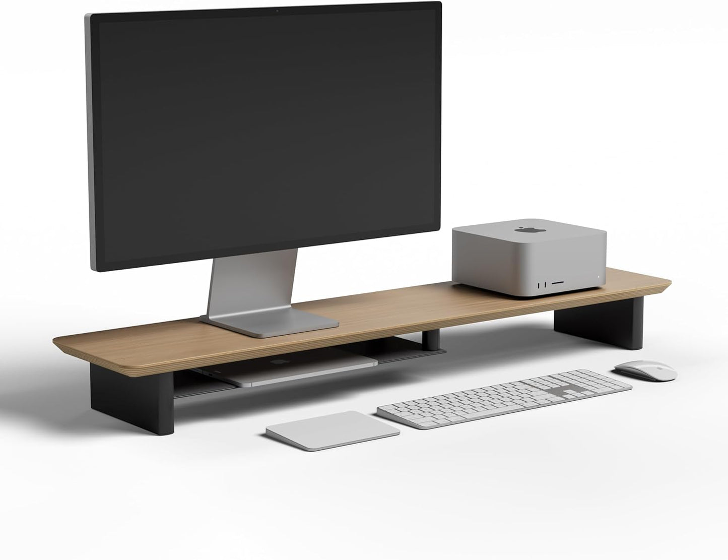 White Oak Dual‑Tier Ergonomic Desk Setup – Modern Wooden Monitor Stand & Workspace Riser, Home Office & Minimalist Aesthetic (White Oak, Large)
