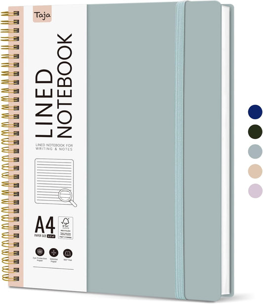 Taja Spiral Lined Notebook, 8.5"x11" Notebooks for Work, Large A4 Journal for Women & Men, College Ruled Journaling Notebook for Writing, Plastic Cover Spiral Journal, Airy Blue