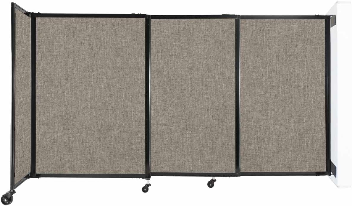 Wall-Mounted Sliding StraightWall Room Divider | Adjustable Widths | Locking Wheels | Room Separator | Up to 7'2" Wide x 4' Tall Warm Pebble Fabric Panels