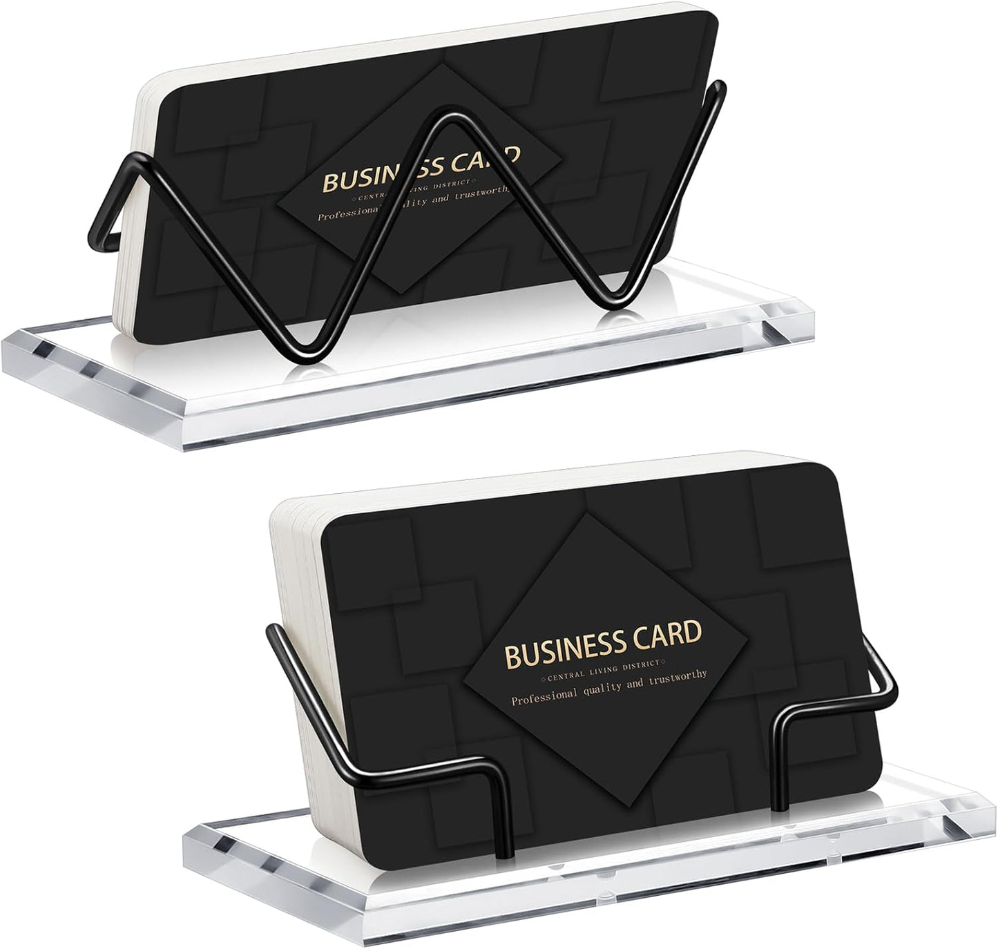 Amyhill 2 Pieces Acrylic Business Card Holder for Desk Clear Horizontal Business Card Display Stand Postcard Holder for Office Home Desktop (Black)