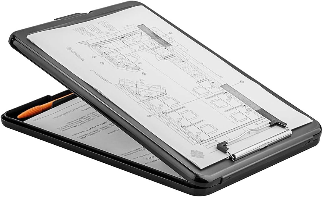 ZCZN Plastic A4 Form Storage Box Case, Black Clipboard Case, Suitable for School, Utility, Industrial Office, Medical Personnel, Set of 2