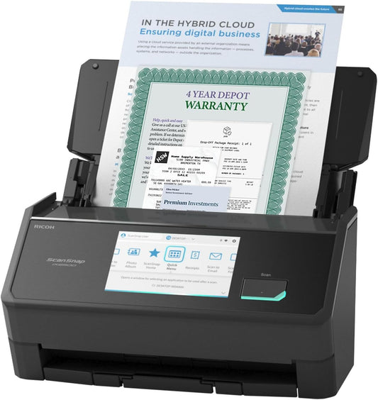 ScanSnap iX2500 Premium Wireless or USB High-Speed Cloud Enabled Document, Photo & Receipt Scanner with Large 5" Touchscreen for Mac or PC, Includes 4-Year Protection Plan