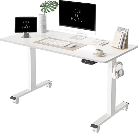 FEZIBO One-Piece Standing Desk Adjustable Height Stand up Home Office Desk, 48x24 Inch Electric Standing Computer Desk, with 4 Memory Presets, Fixable casters, White