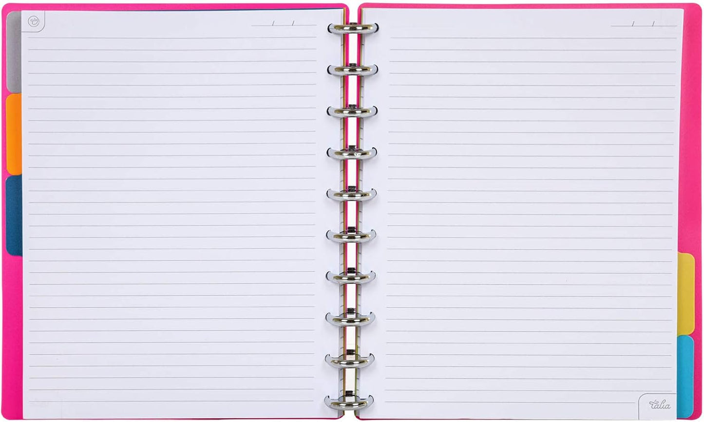 Talia Discbound Notebooks, Planner, Customizable, (y90's Pink w/Silver Discs, Midsize (7.5in x 9.75in))