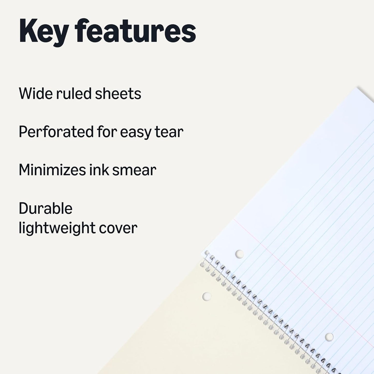 Amazon Basics Wide Ruled Spiral Notebook, 70 Sheets, 7-1/2" x 10-1/2", 3 pack, Assorted Pastel Solid Colors