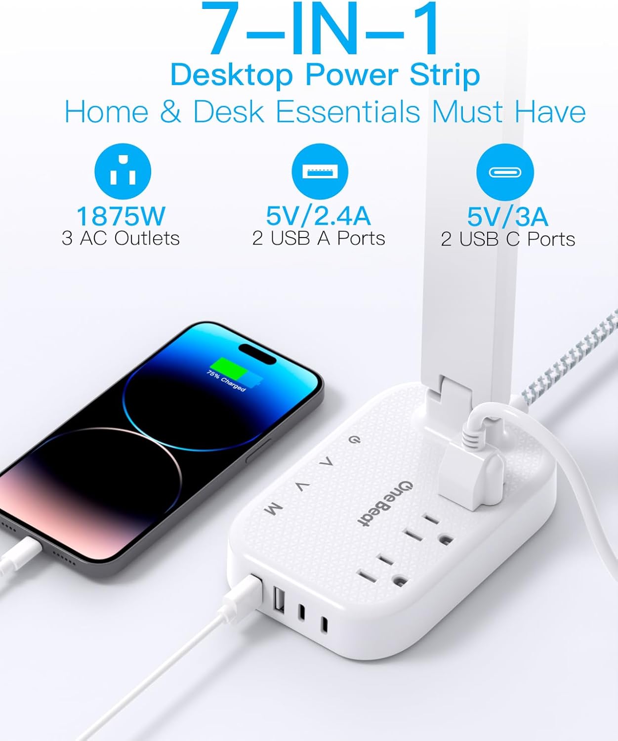 Power Strip with LED Desk Lamp, 3 Outlets 4 USB Ports(2 USBC) 4 Modes 5 Level Touch Lamp Small Desk Lamp for Home Office Bedroom Bedside, Study Reading Light, 5ft Extension Cord, Dorm Room Essentials