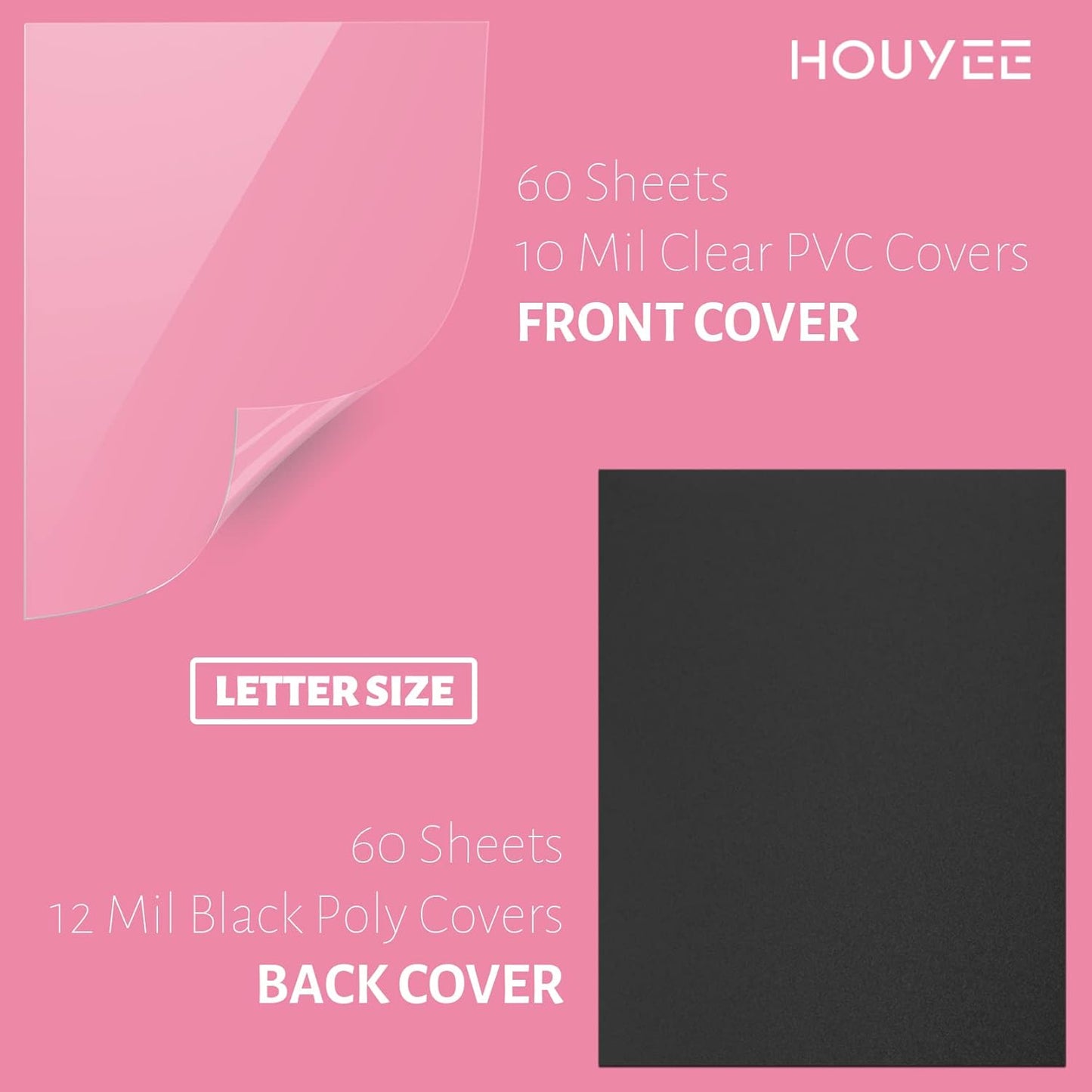 HOUYEE 120 Pack Binding Covers Set, 8.5x11 Inches, Including 60 Pcs 12 Mil Sand Plastic Texture, 60 Pcs 10 Mil Clear Binding Covers