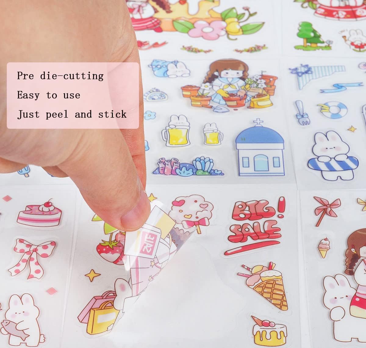 Kawaii Cute Cartoon Girl Stickers - 100 Sheets PET Aesthetics Decoration Journals Supplies Sticker for Dairy Bullet Album Journal Scrapbooking Calendars Phone Case Laptop DIY Crafts