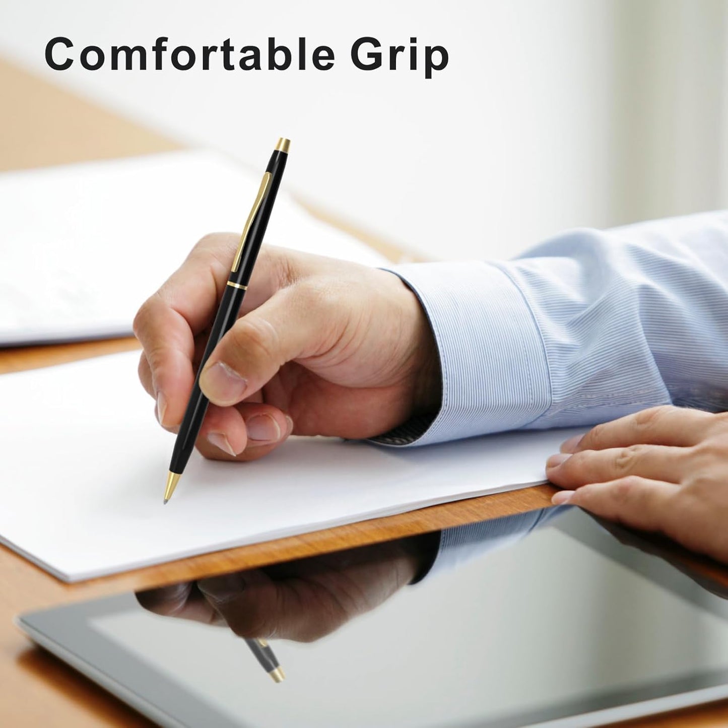 Cambond Black Pens Ballpoint Pens - Black Ink Bulk 1.0 mm Medium Point Smooth Writing Office Pens for Men Women Police Uniform Office Business, 10 Pack (Black)