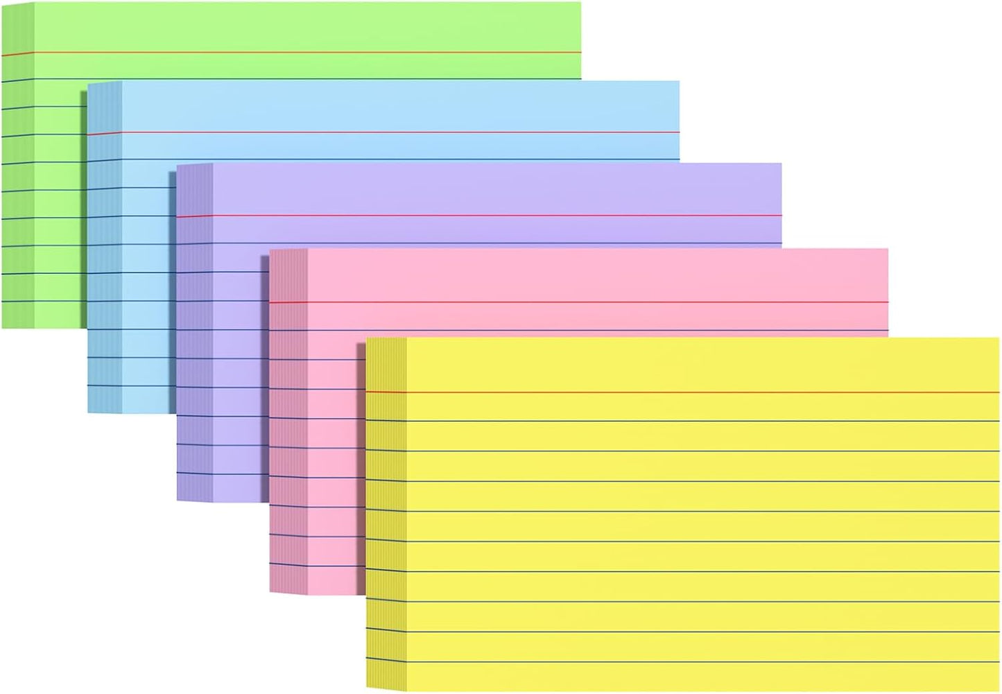Colored Index Cards 3 X 5, 250 Count, Flash Cards For Studying, Lined Flashcards Notecards, Study Card, Ruled Front And Blank Back, Heavy Note Cards For Office, Home And School