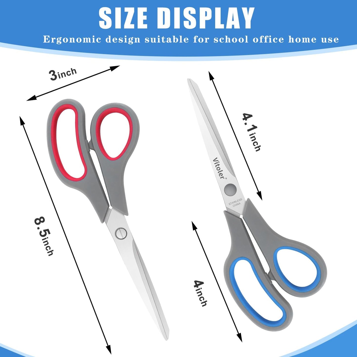 Vitoler Scissors, Heavy Duty Scissors All Purpose Bulk Set of 3-Pack，Sharp Scissor for Office School Craft Sewing Fabric, Right/Left Hand