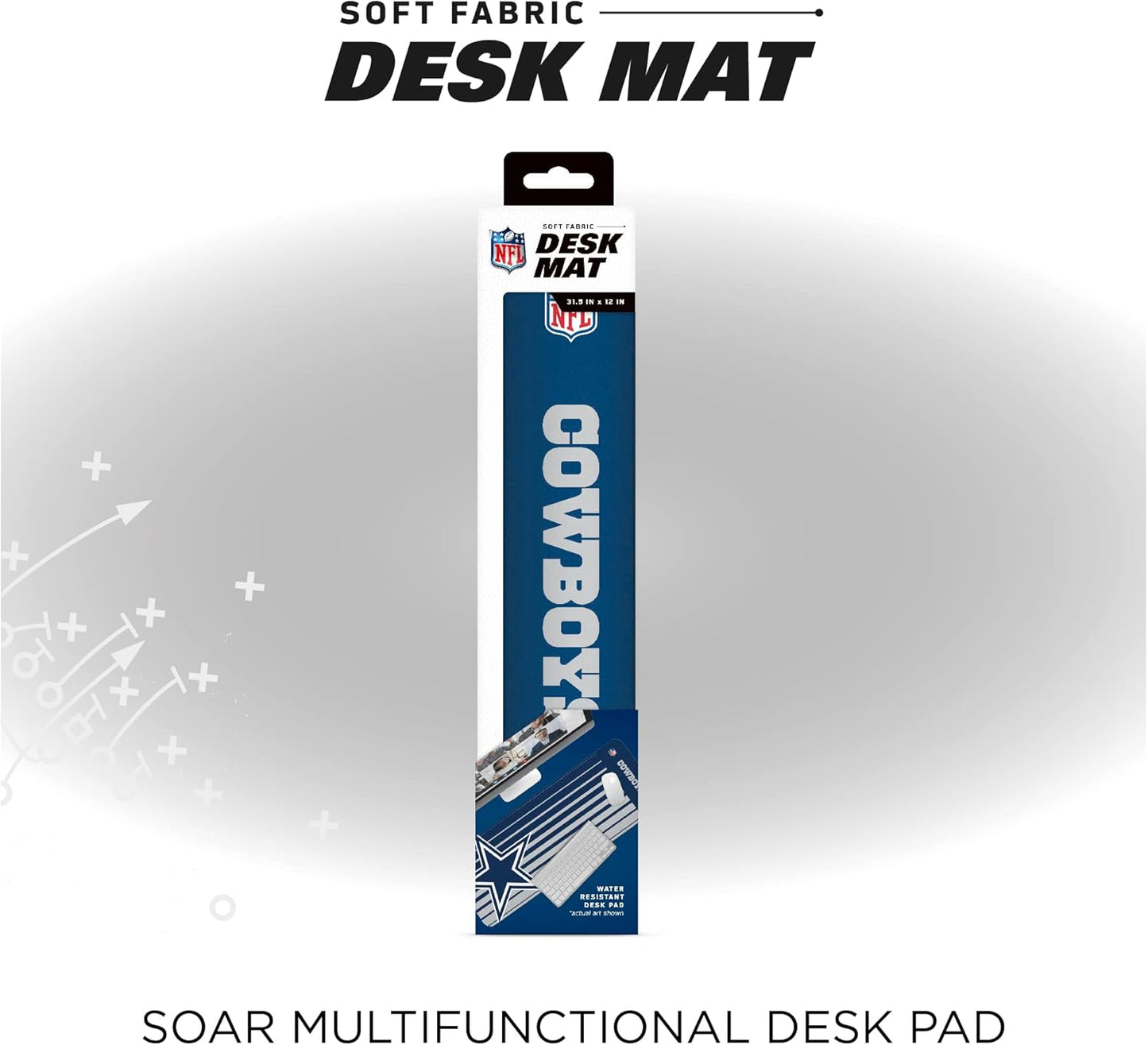 SOAR NFL Unisex Multifunctional Desk Mat for Desktop, (31.5"x12") - Ultra Soft Fabric with Non-Slip Rubber Backer - Water Resistant & Durable Nylon Stitching - Officially Licensed NFL, Desk Pad