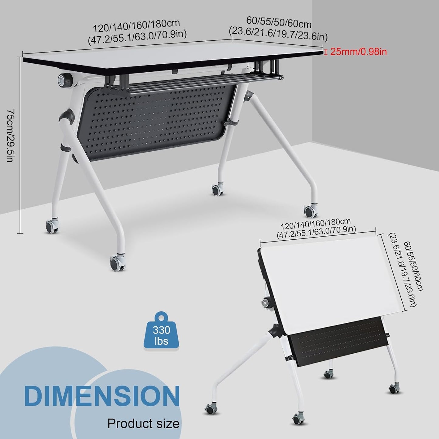 Conference Table, Folding Conference Room Tables, Mobile Training Tables with Silent Wheels, Large Rectangular Modular Seminar Table Office Computer Desks for Classroom White (4Pack L47.2in)
