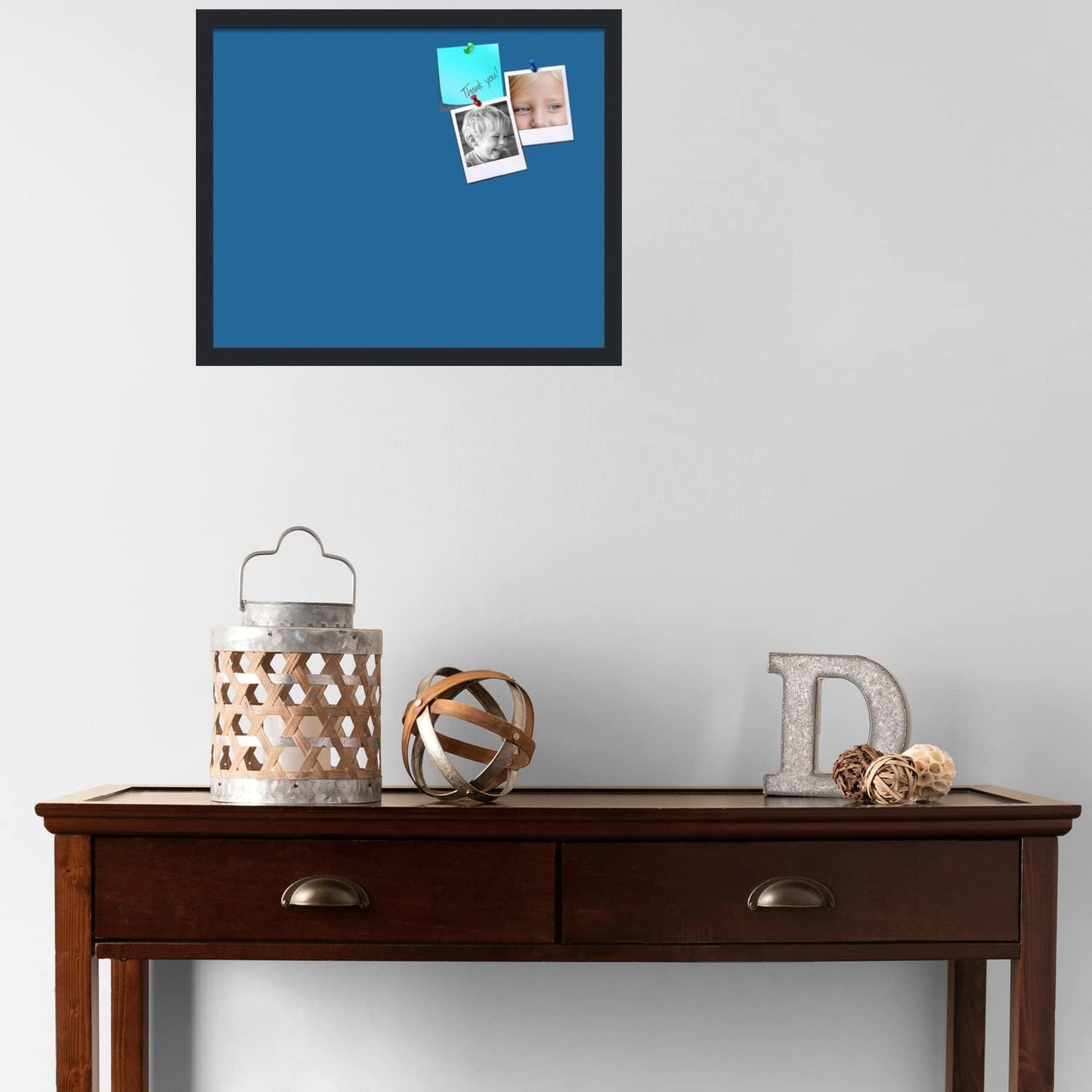 PinPix 22x18 Inch Cork Bulletin Board. This Decorative Framed Pin Board Comes with Navy Pastel Design and a Satin Black Frame. Ideal for Home Office Decor or Message Board (PinPix-1811)