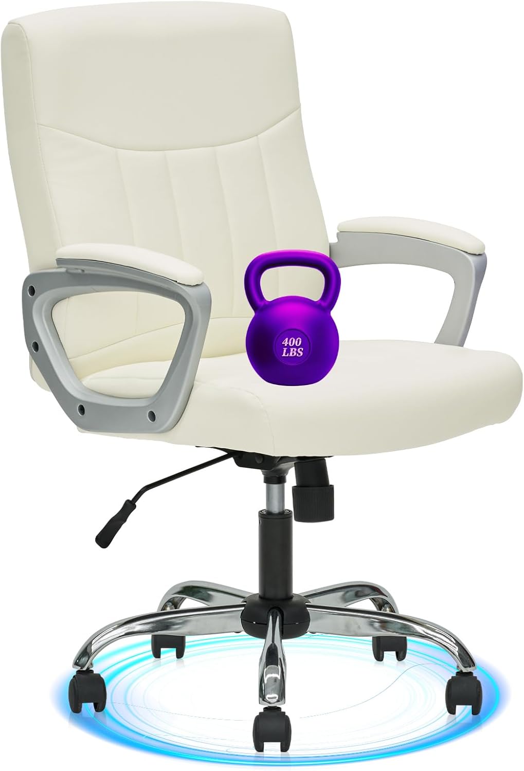 CLATINA Office Computer Desk Chair Executive Mid Back Chair Comfortable Ergonomic Managerial Chair Adjustable PU Leather Home Office Desk Chair Swivel, White 1PK